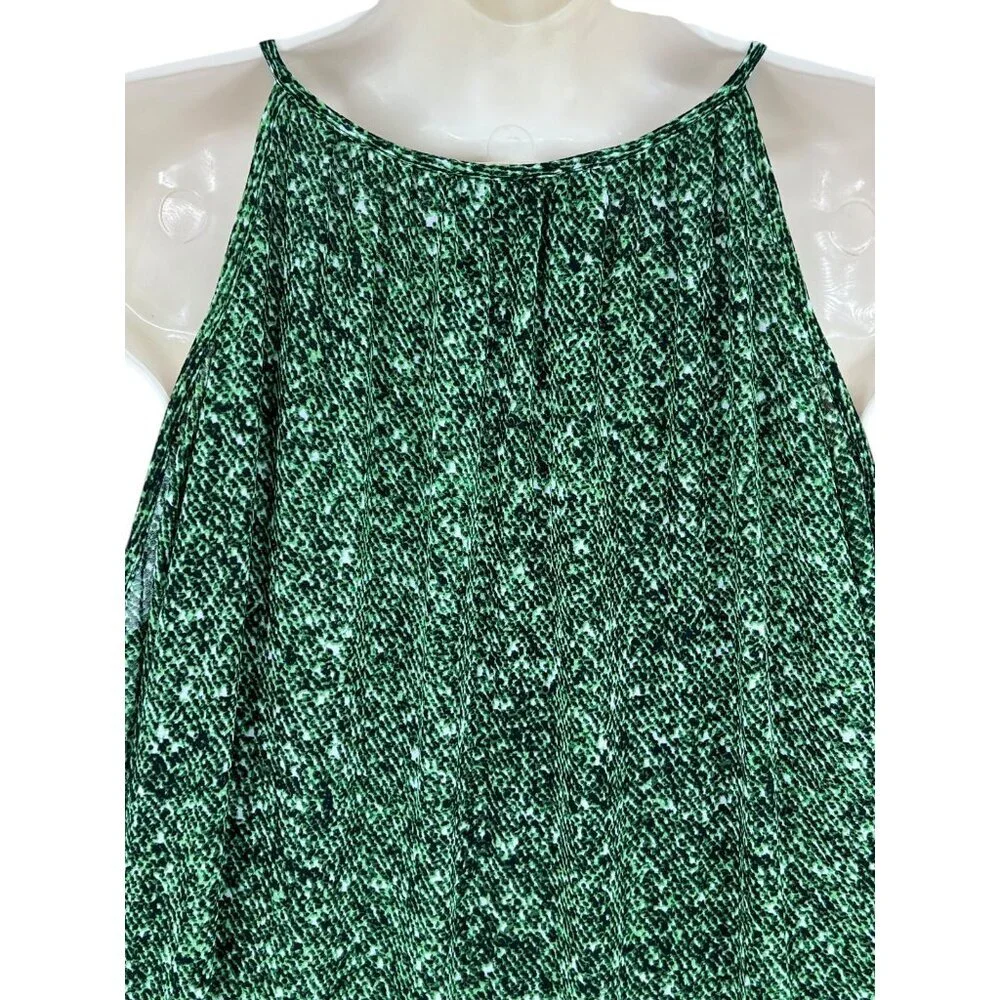 Michael Kors Cold Shoulder Dress Green Snake Print‎ L/S Chiffon Pleated Size L